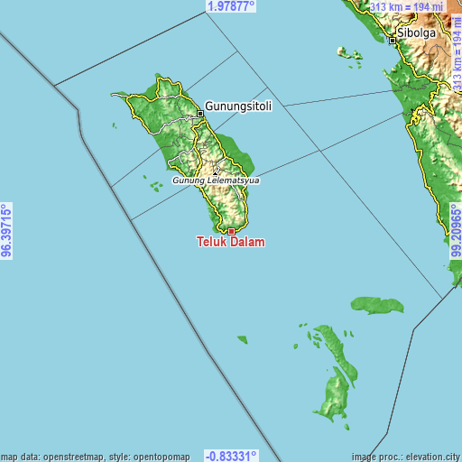 Topographic map of Teluk Dalam