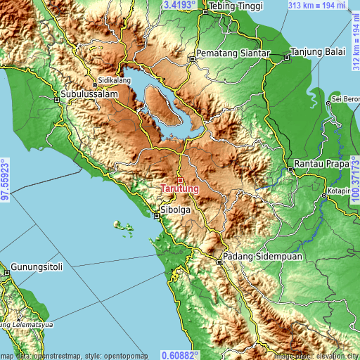 Topographic map of Tarutung