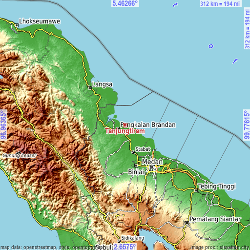 Topographic map of Tanjungtiram