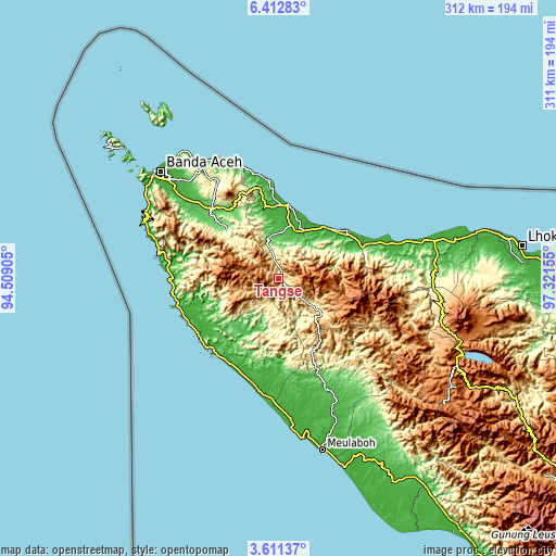 Topographic map of Tangse