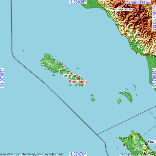 Topographic map of Sinabang