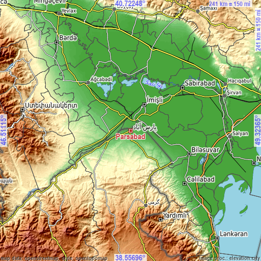 Topographic map of Pārsābād
