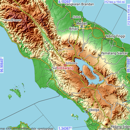 Topographic map of Sidikalang