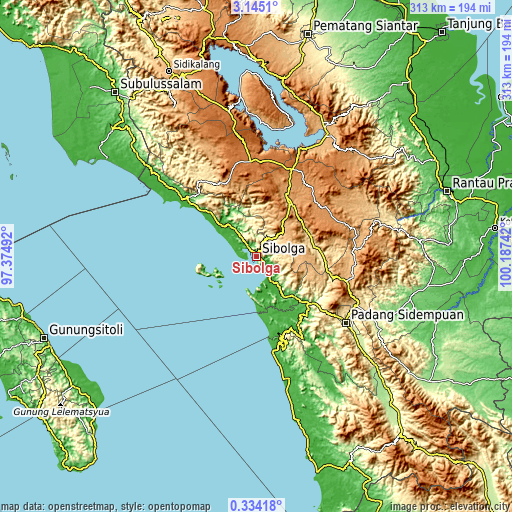 Topographic map of Sibolga