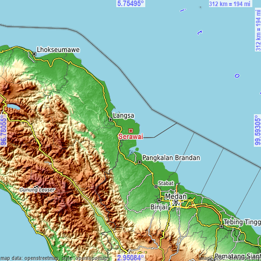 Topographic map of Serawai
