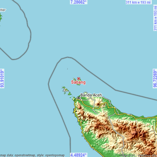 Topographic map of Sabang