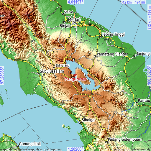 Topographic map of Pangururan