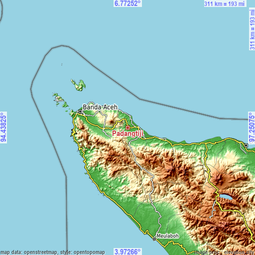 Topographic map of Padangtiji