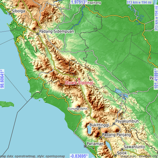 Topographic map of Muara Sipongi