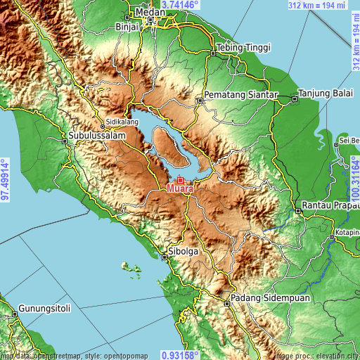 Topographic map of Muara