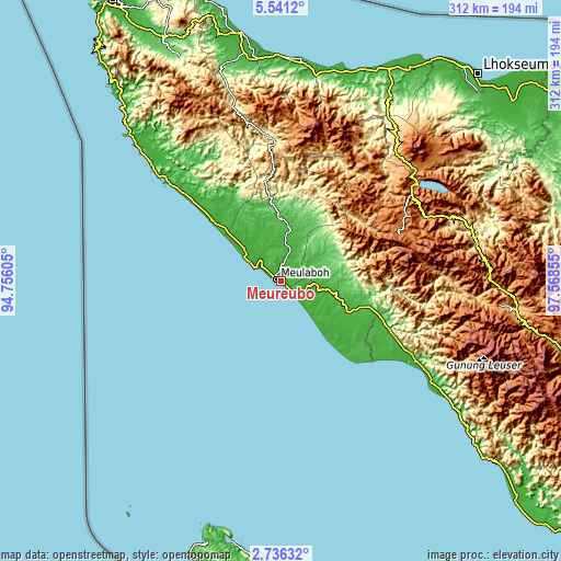 Topographic map of Meureubo
