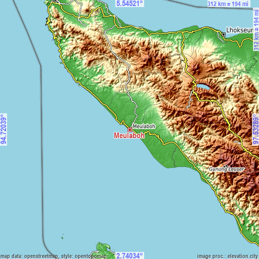 Topographic map of Meulaboh