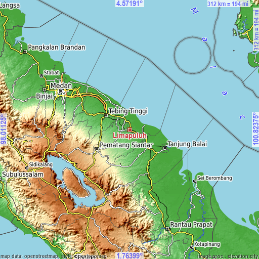 Topographic map of Limapuluh