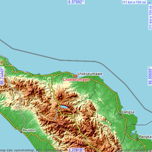 Topographic map of Lhokseumawe