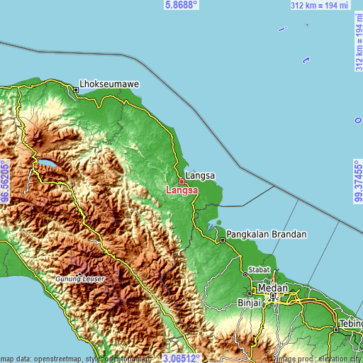 Topographic map of Langsa