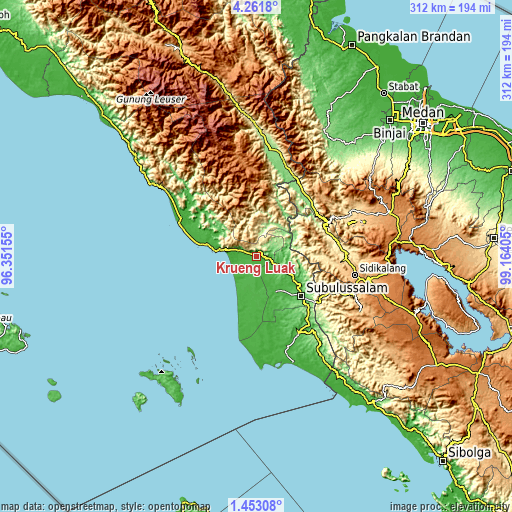 Topographic map of Krueng Luak