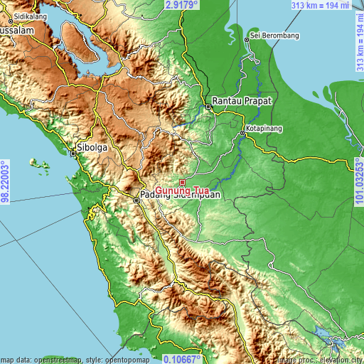 Topographic map of Gunung Tua