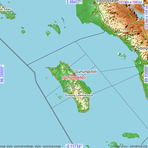 Topographic map of Gunungsitoli