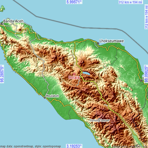 Topographic map of Celala