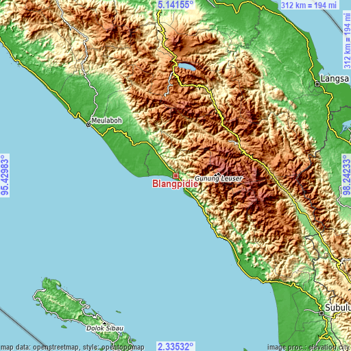 Topographic map of Blangpidie