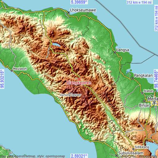 Topographic map of Blangkejeren