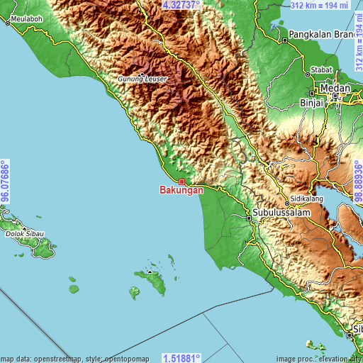 Topographic map of Bakungan