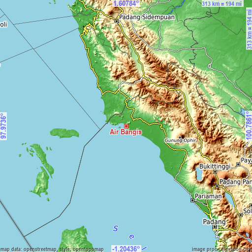 Topographic map of Air Bangis