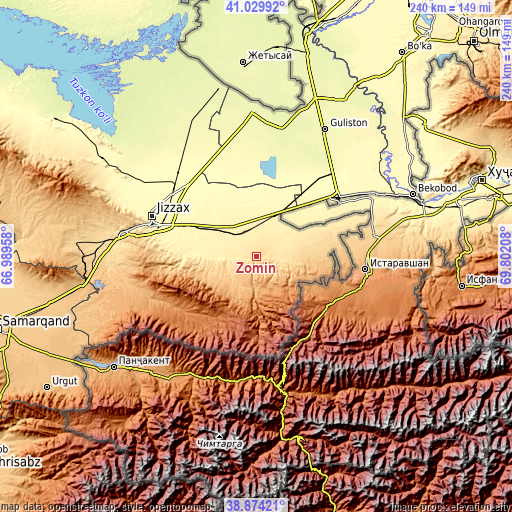 Topographic map of Zomin
