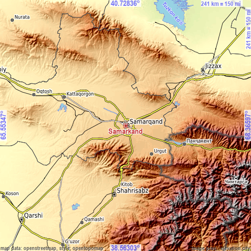 Topographic map of Samarkand