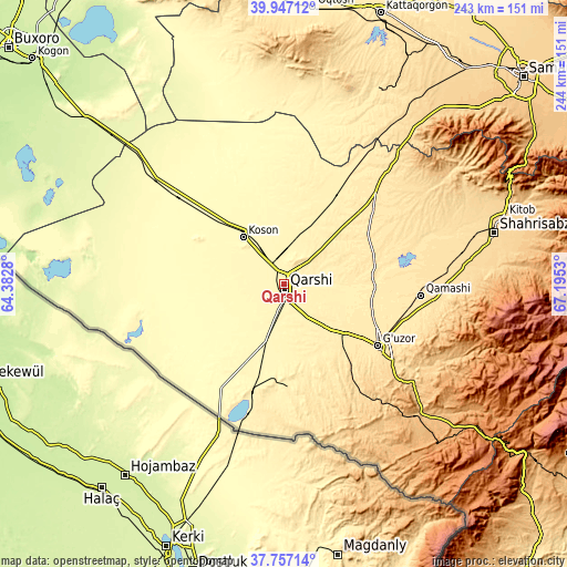 Topographic map of Qarshi