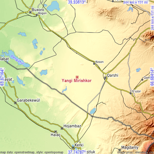 Topographic map of Yangi Mirishkor