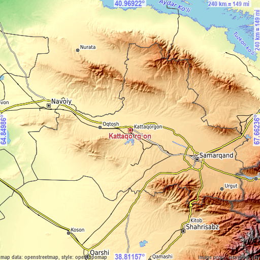 Topographic map of Kattaqo‘rg‘on
