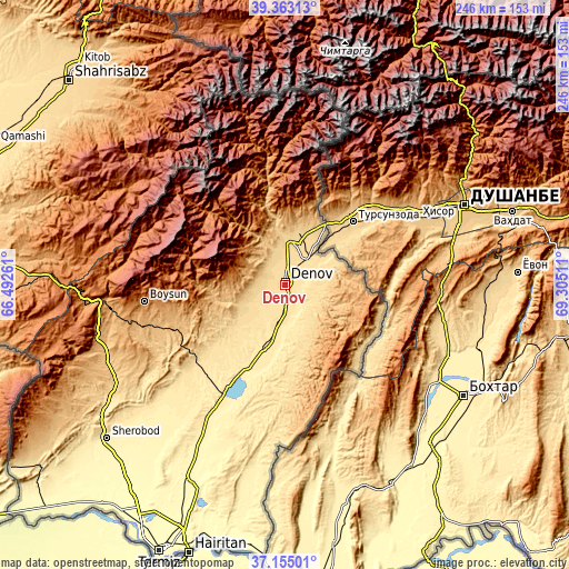 Topographic map of Denov