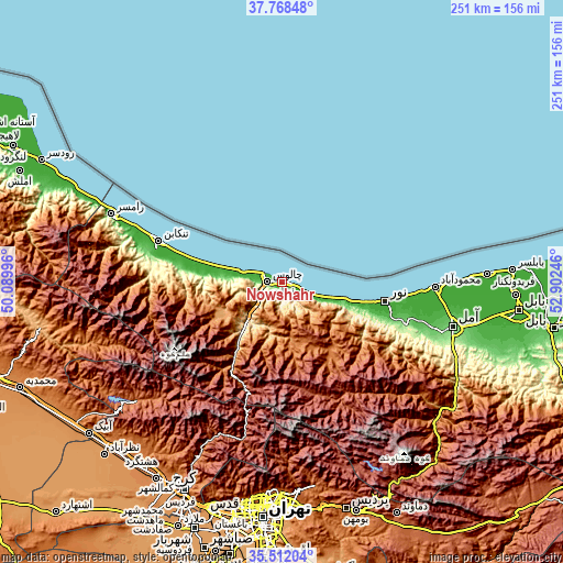 Topographic map of Nowshahr