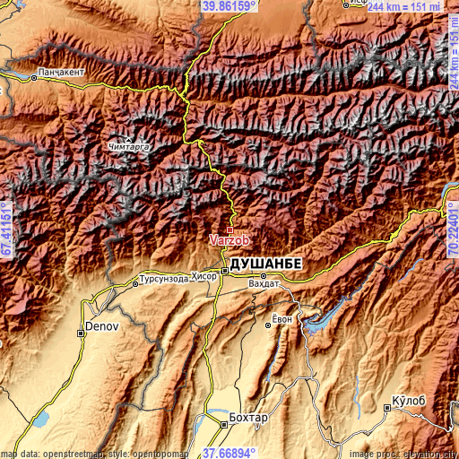 Topographic map of Varzob