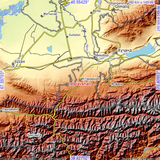 Topographic map of Istaravshan