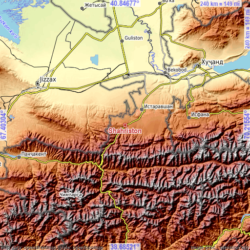 Topographic map of Shahriston