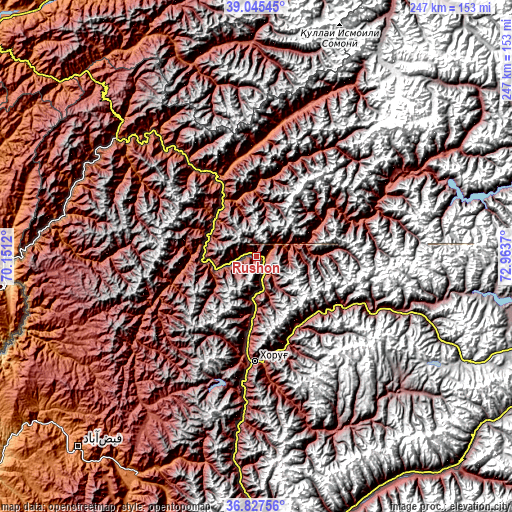 Topographic map of Rŭshon