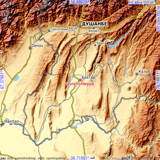 Topographic map of Qŭrghonteppa