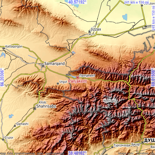 Topographic map of Panjakent