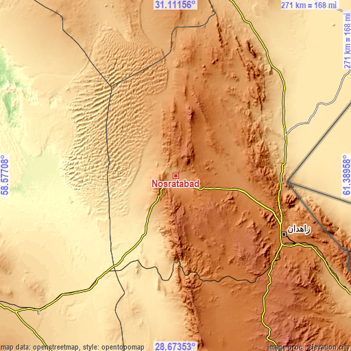 Topographic map of Noşratābād