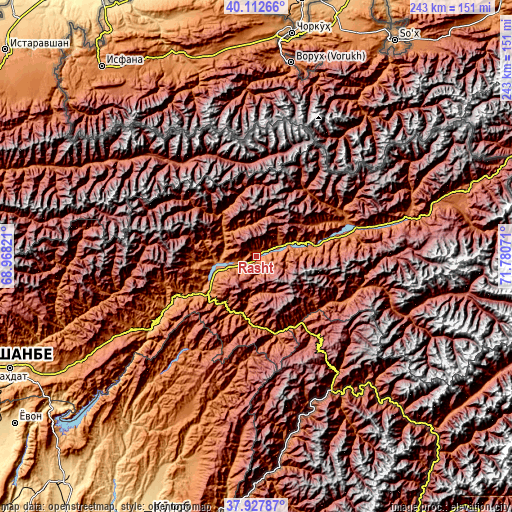 Topographic map of Rasht