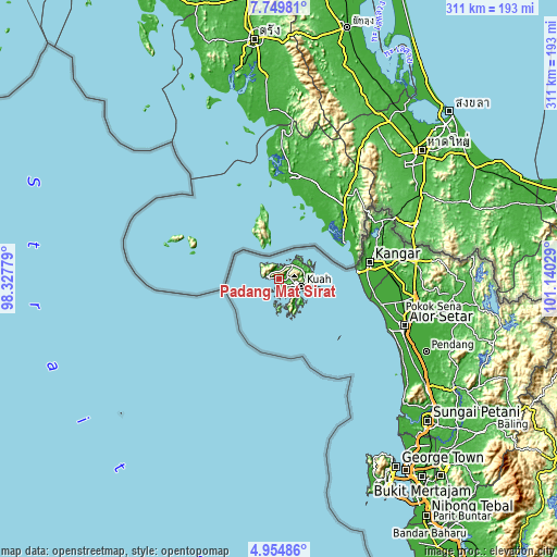 Topographic map of Padang Mat Sirat