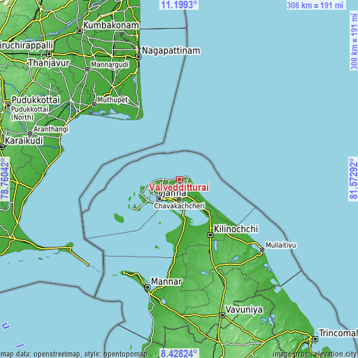 Topographic map of Valvedditturai