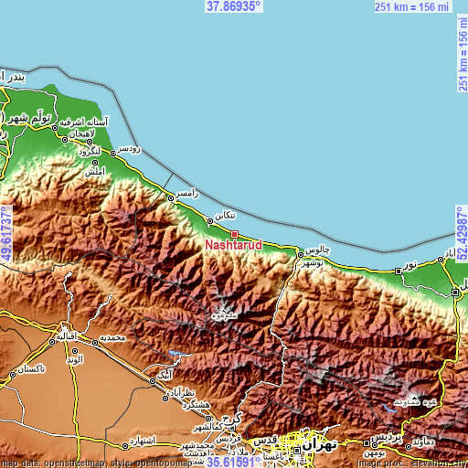 Topographic map of Nashtārūd