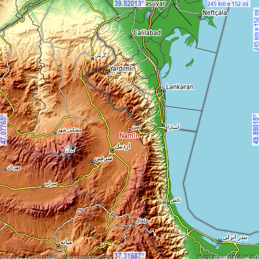 Topographic map of Namīn