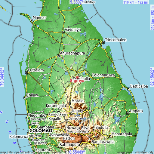 Topographic map of Sigiriya