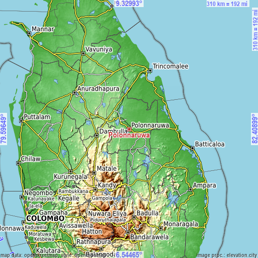 Topographic map of Polonnaruwa