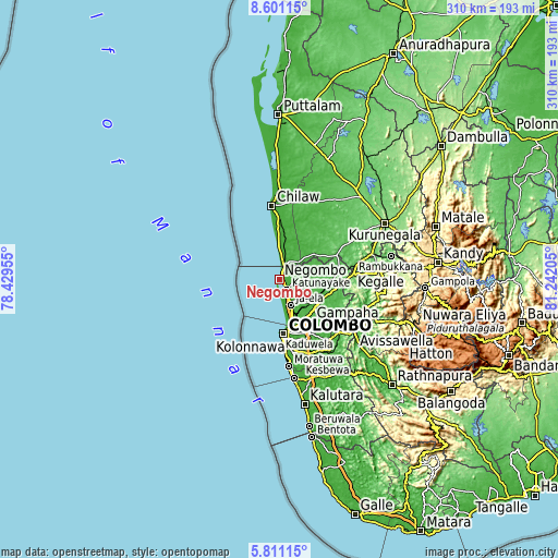 Topographic map of Negombo