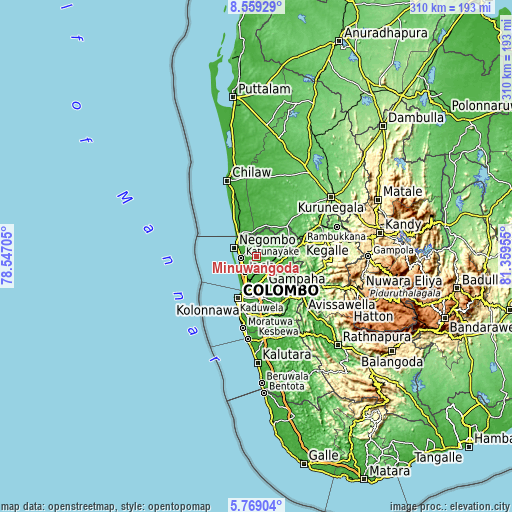 Topographic map of Minuwangoda